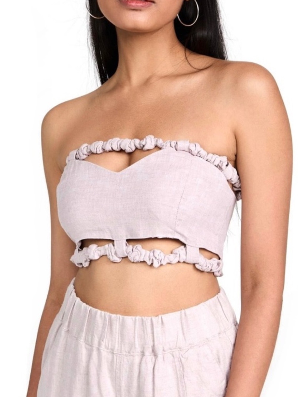 GANNI PURPLE STRAPLESS CROP TOP